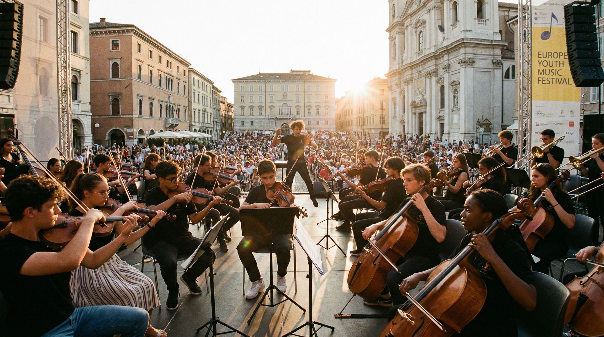 Jugendorchester bei einem Konzert auf einer Konzertreise in Europa